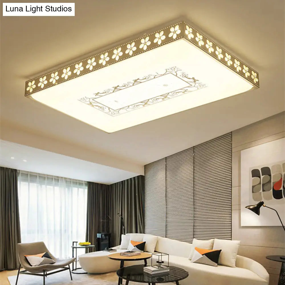 Rectangular Led Crystal Ceiling Light Simple White Flush Mount For Living Room With 3 Color Lights