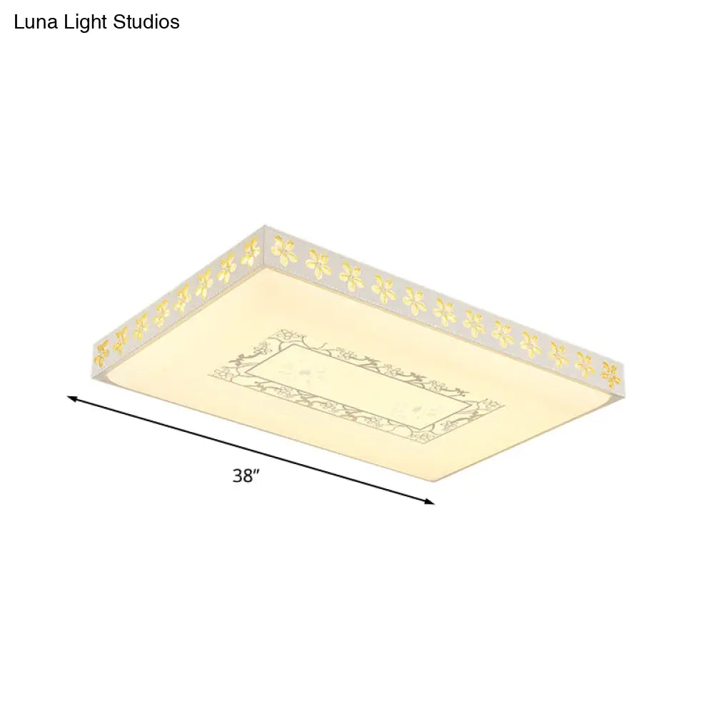 Rectangular Led Crystal Ceiling Light Simple White Flush Mount For Living Room With 3 Color Lights