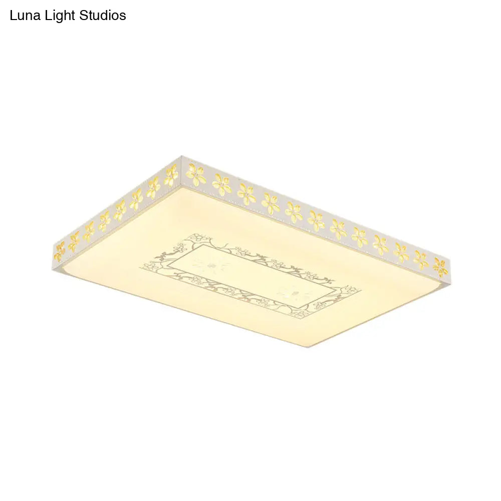 Rectangular Led Crystal Ceiling Light Simple White Flush Mount For Living Room With 3 Color Lights