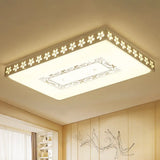 Rectangular Led Crystal Ceiling Light Simple White Flush Mount For Living Room With 3 Color Lights