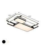 Rectangular Led Flush Ceiling Light In White/Black With Modernist Metallic Finish - White/Warm