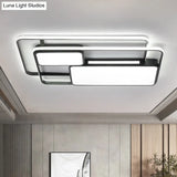 Rectangular Led Flush Ceiling Light In White/Black With Modernist Metallic Finish - White/Warm