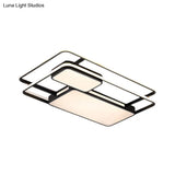 Rectangular Led Flush Ceiling Light In White/Black With Modernist Metallic Finish - White/Warm