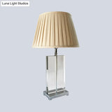 Rectangular Nightstand Lamp - Contemporary Hand-Cut Crystal Reading Light In Beige