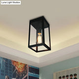 Rectangular Shade Clear Glass Ceiling Light Fixture - 1 Traditional Flush Mount In Black For Living