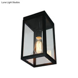 Rectangular Shade Clear Glass Ceiling Light Fixture - 1 Traditional Flush Mount In Black For Living