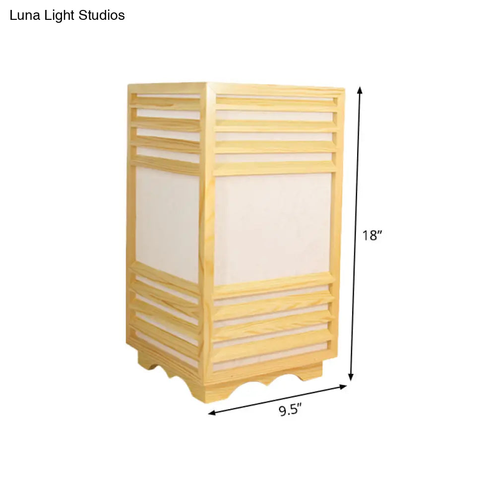 Rectangular Wood Nightstand Lamp In Beige - Ideal Reading Light For Study