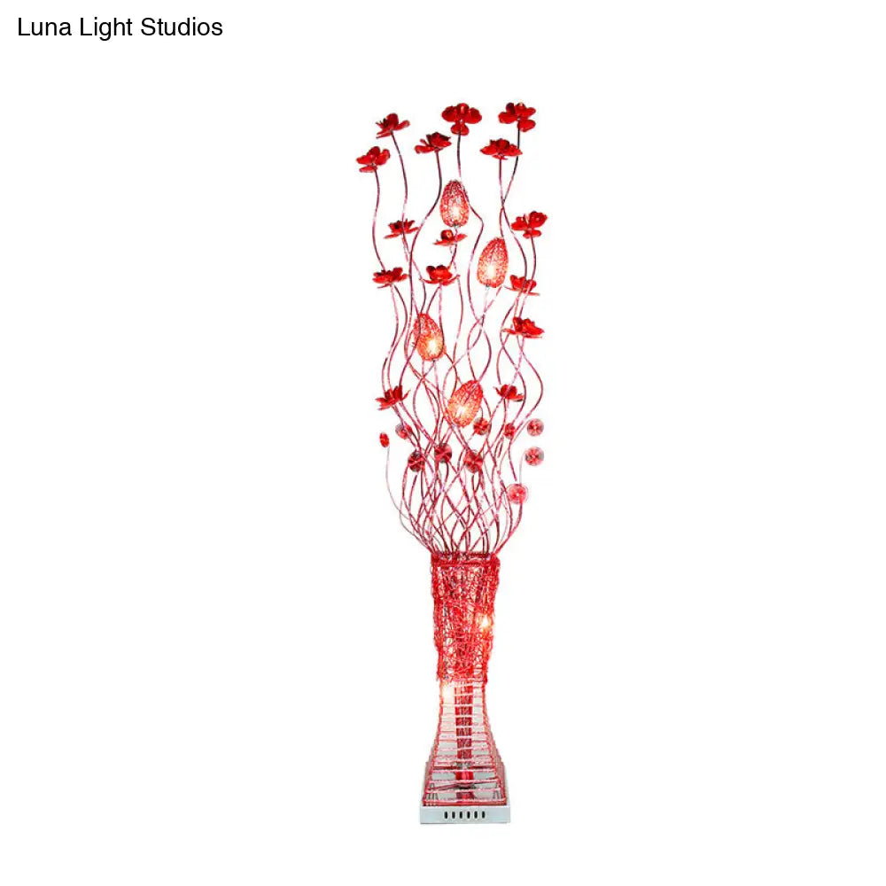 Red Aluminum Led Trapezoid Floor Lamp: Stylish Floral Décor For Living Room Lighting