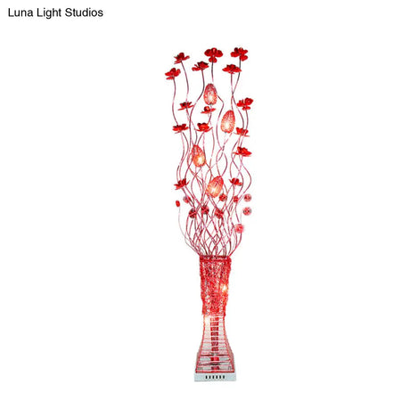 Red Aluminum Led Trapezoid Floor Lamp: Stylish Floral Décor For Living Room Lighting