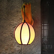 Red Asian Style Single Head Wall Sconce With Handcrafted Fabric Shade - Ideal For Restaurants