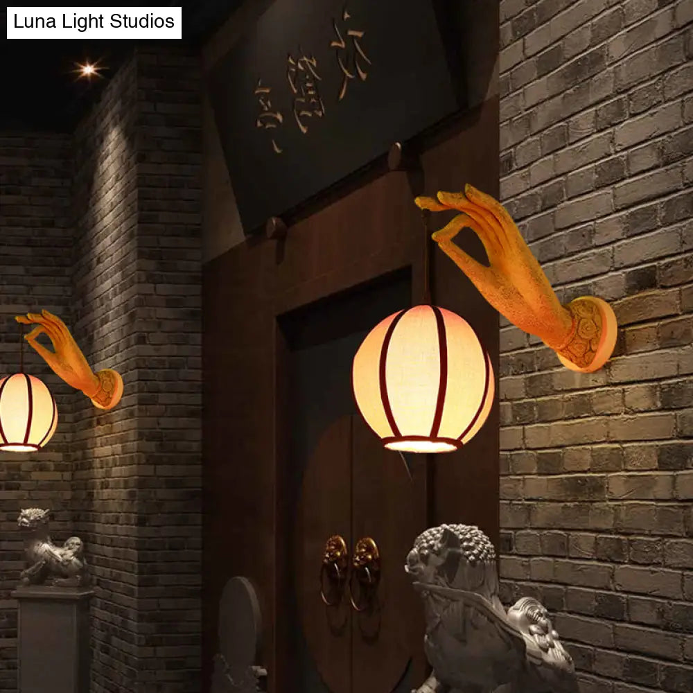Red Asian Style Single Head Wall Sconce With Handcrafted Fabric Shade - Ideal For Restaurants