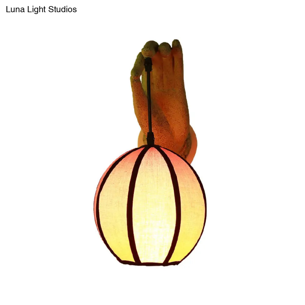 Red Asian Style Single Head Wall Sconce With Handcrafted Fabric Shade - Ideal For Restaurants