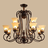Red-Black Flared Shade Ceiling Lighting - Traditional Frosted Glass Chandelier For Living Room 12 /