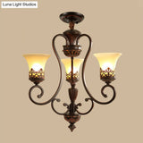Red-Black Flared Shade Ceiling Lighting - Traditional Frosted Glass Chandelier For Living Room