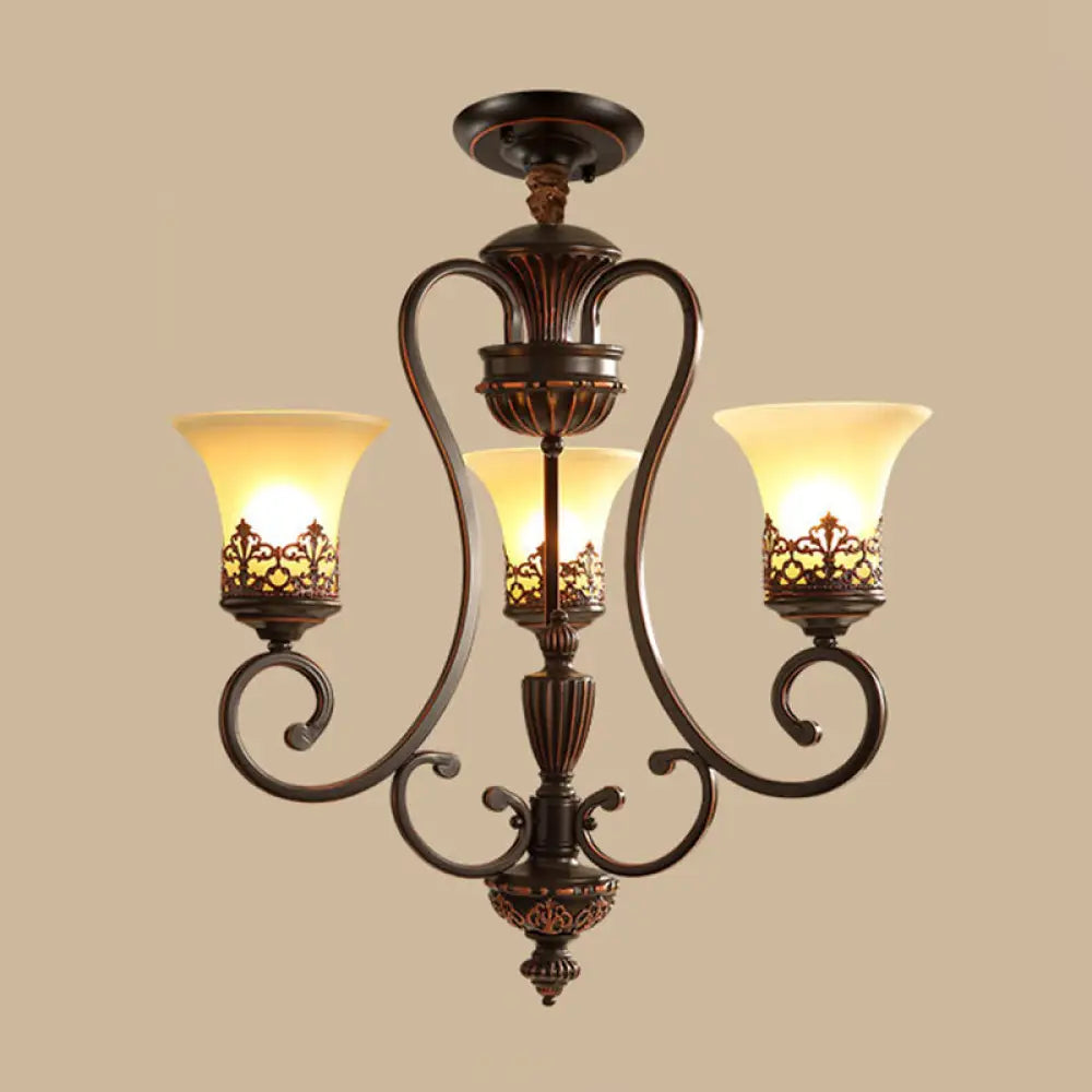 Red-Black Flared Shade Ceiling Lighting - Traditional Frosted Glass Chandelier For Living Room 3 /
