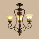 Red-Black Flared Shade Ceiling Lighting - Traditional Frosted Glass Chandelier For Living Room 3 /