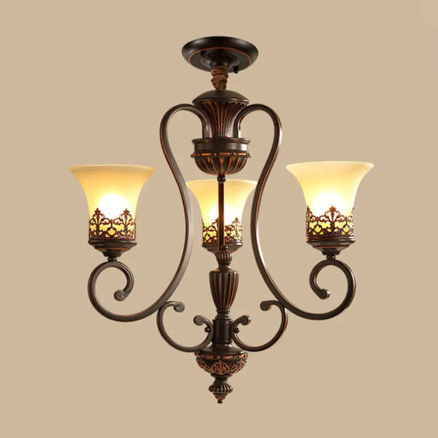 Red-Black Flared Shade Ceiling Lighting - Traditional Frosted Glass Chandelier For Living Room 3 /