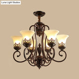 Red-Black Flared Shade Ceiling Lighting - Traditional Frosted Glass Chandelier For Living Room