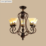 Red-Black Flared Shade Ceiling Lighting - Traditional Frosted Glass Chandelier For Living Room
