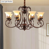 Red-Black Flared Shade Ceiling Lighting - Traditional Frosted Glass Chandelier For Living Room