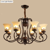 Red-Black Flared Shade Ceiling Lighting - Traditional Frosted Glass Chandelier For Living Room