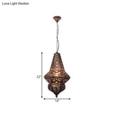 Red/Bronze Pendant Lantern Light - Traditional Metal Hanging Fixture For Restaurants