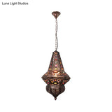 Red/Bronze Pendant Lantern Light - Traditional Metal Hanging Fixture For Restaurants