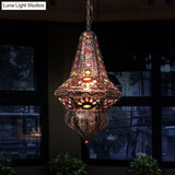 Red/Bronze Pendant Lantern Light - Traditional Metal Hanging Fixture For Restaurants