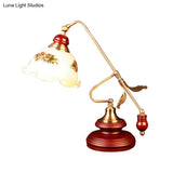 Red Brown Crystal Floral Nightstand Lamp - Countryside Style 1 Light