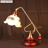 Red Brown Crystal Floral Nightstand Lamp - Countryside Style 1 Light