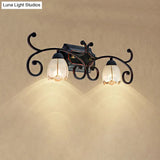 Red Brown Sconce Light - Classic Frosted Glass Flower Shape Vanity Lighting Fixture 1/2/3 Lights