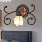 Red Brown Sconce Light - Classic Frosted Glass Flower Shape Vanity Lighting Fixture 1/2/3 Lights