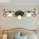 Red Brown Sconce Light - Classic Frosted Glass Flower Shape Vanity Lighting Fixture 1/2/3 Lights