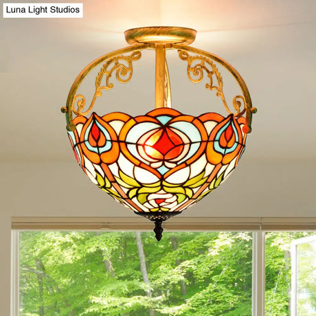 Red Cut Glass Petal Semi Flush Ceiling Lamp For Bedroom – 2/3 Lights