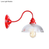 Red Dome Wall Sconce Light Fixture - Industrial Ribbed Glass 1 Living Room Lighting