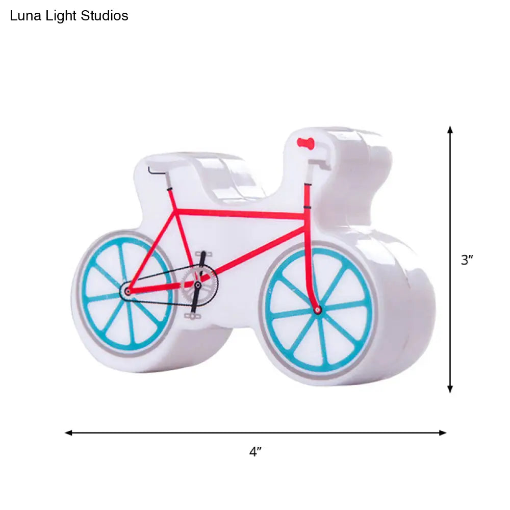 Red Kids Bike Lamp: Led Bedside Wall Light For Boys Rooms With Plug