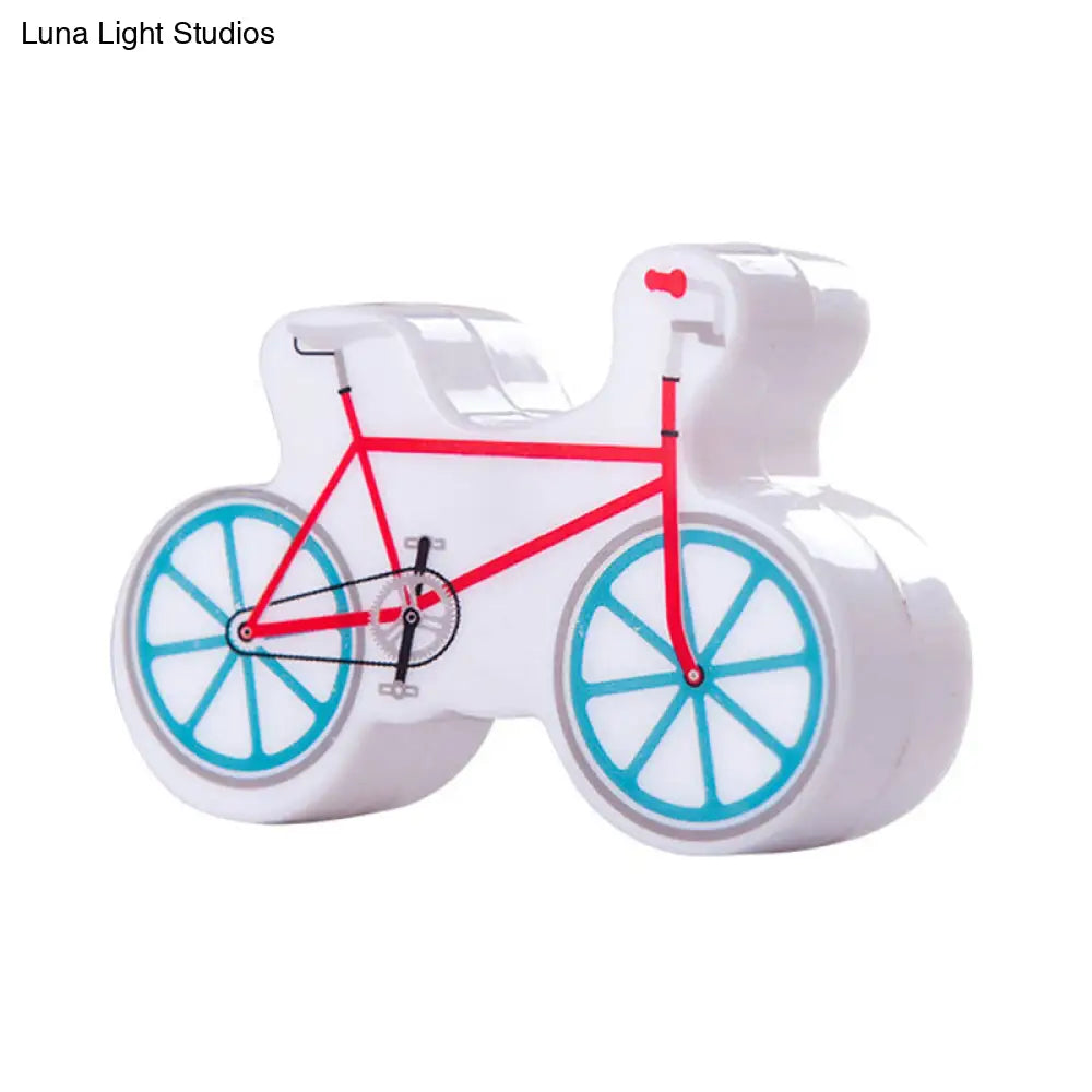 Red Kids Bike Lamp: Led Bedside Wall Light For Boys Rooms With Plug