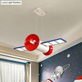 Red Led Satellite Ceiling Light For Childrens Bedroom - Space-Themed Acrylic Chandelier