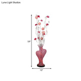 Red Metal Floret Standing Lamp: Led Decorative Floor Light With Crystal Encrusted Detail