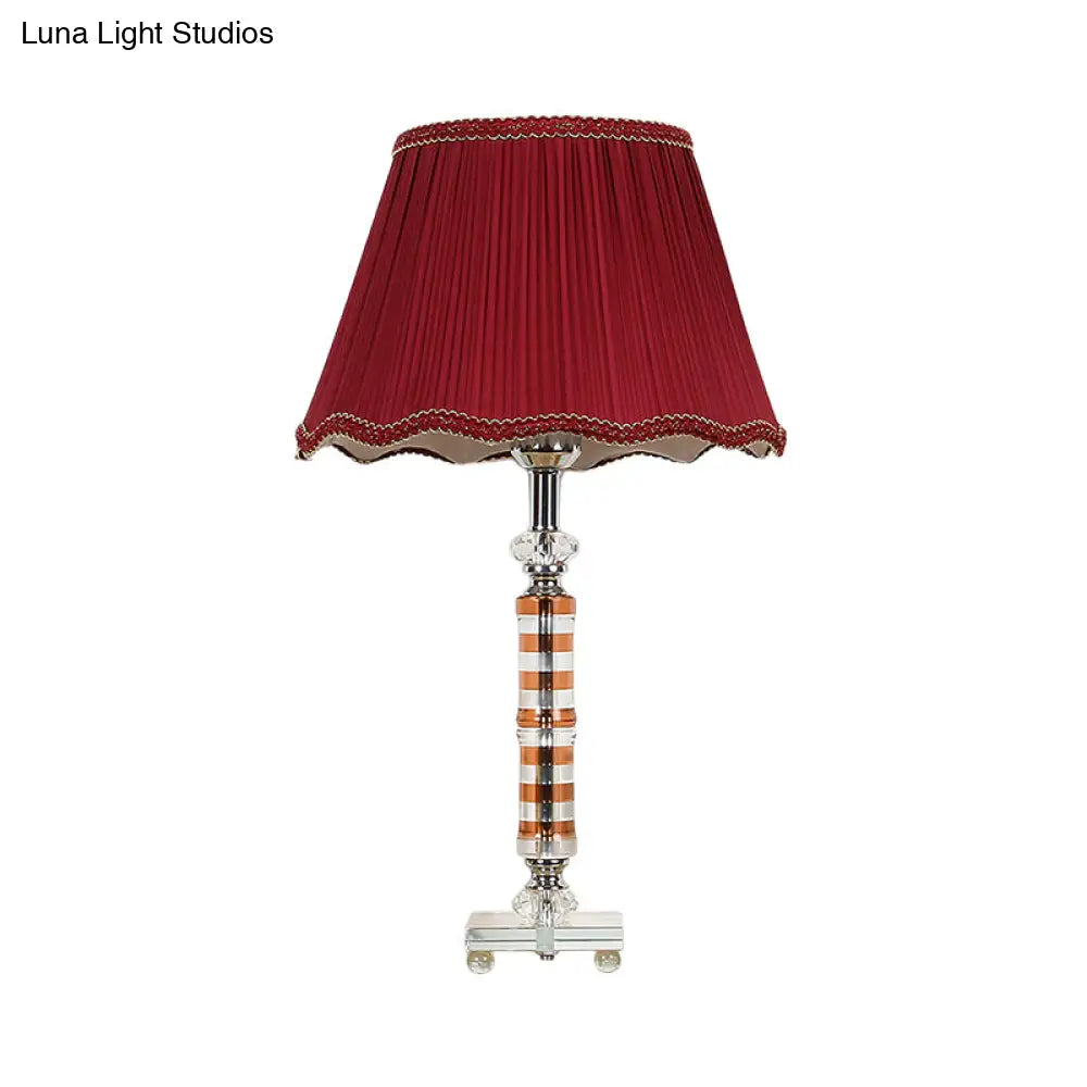 Red Modernist Hand-Cut Crystal Task Lamp: Cylindrical Design With 1 Head For Reading