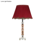 Red Modernist Hand-Cut Crystal Task Lamp: Cylindrical Design With 1 Head For Reading