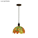 Red Stained Glass Dome Pendant Ceiling Light For Kitchen