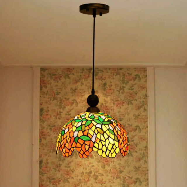 Red Stained Glass Dome Pendant Ceiling Light For Kitchen