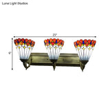 Red Stained Glass Tiffany Conical Wall Sconce With Curving Arm - Elegant Lighting