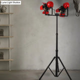 Red Tripod Design Retro Industrial Floor Lamp - 2 Lights Metallic Standing Light For Studios
