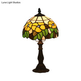 Red/Yellow Cut Glass Nightstand Lamp - Mediterranean Style With Floral Pattern