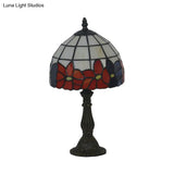 Red/Yellow Cut Glass Nightstand Lamp - Mediterranean Style With Floral Pattern