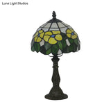 Red/Yellow Cut Glass Nightstand Lamp - Mediterranean Style With Floral Pattern