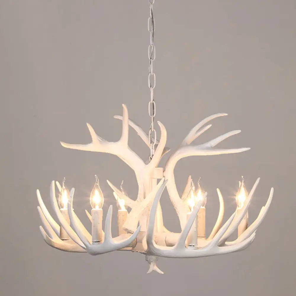 Resin Deer Horn Suspension Light - Traditional Chandelier For Restaurants 6 / White