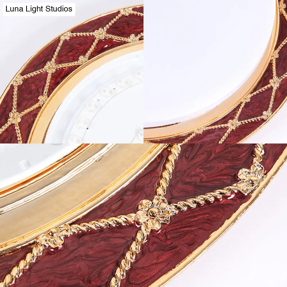 Resin Flush Mount Led Light Fixture - Traditional Black/Red/Apricot Bowl Living Room Lighting